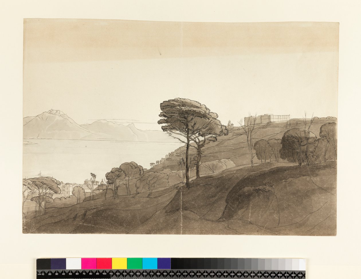 Nr.1621 Utsikt över Neapelbukten och berget Lactarius, 1781 (wc, bläck och tvätt på papper) av Francis Towne