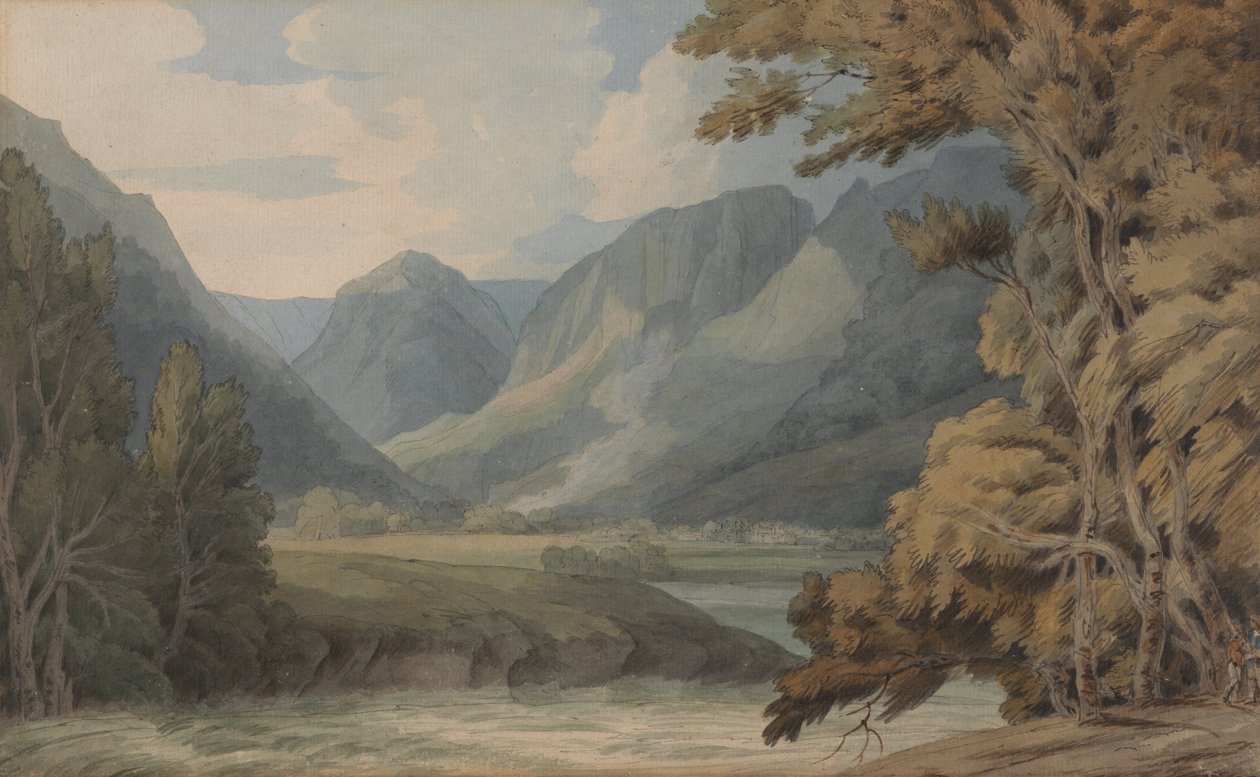 Visa i Borrowdale av Eagle Crag och Rosthwaite av Francis Towne