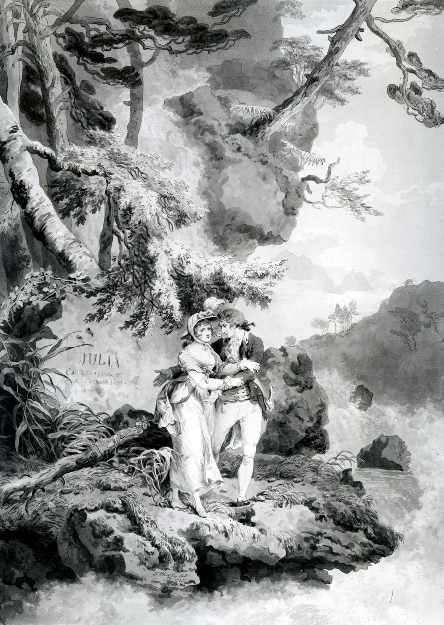 St Preux och Julia, 1786 (penna och bläck med wc) av Francis Wheatley