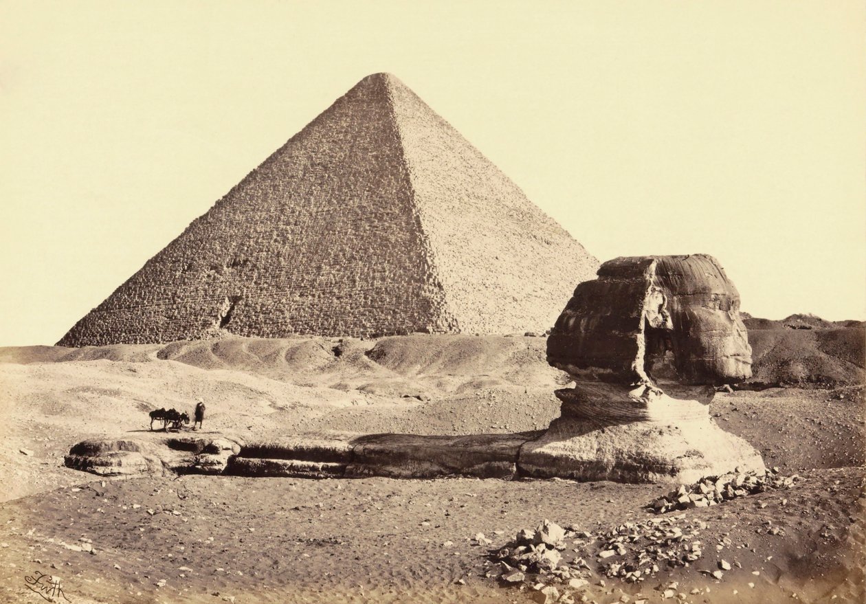 Den stora pyramiden i Giza och sfinxen, Egypten. 1800-talet. av Francis (after) Frith