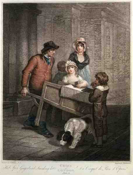 "Hot Spice Gingerbread Smoking Hot", tavla 12 i "The Cries of London", graverad av Giovanni Vendramini (1769-1839), utgiven av Colnaghi & Co. av Francis (after) Wheatley