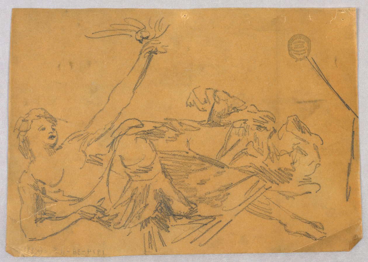 Skiss av kvinnlig figur med en duva av Francis Augustus Lathrop