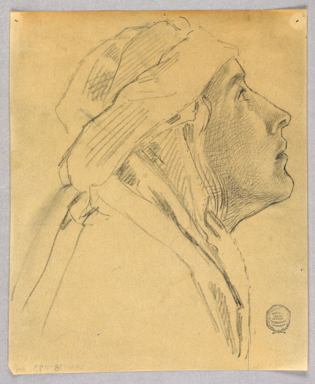 Skiss av en kvinnas huvud av Francis Augustus Lathrop