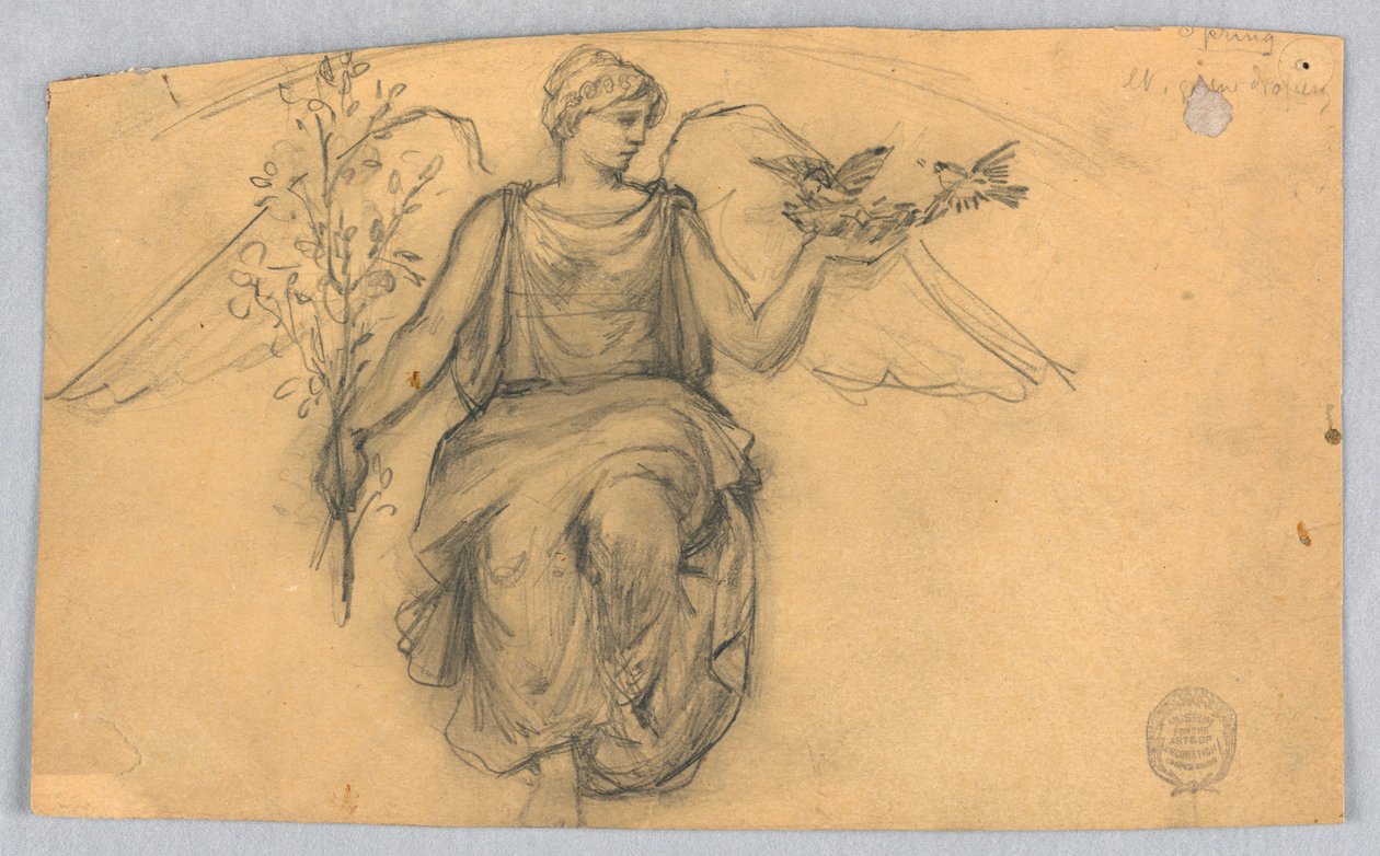 Fjäder, skiss av bevingad figur av Francis Augustus Lathrop
