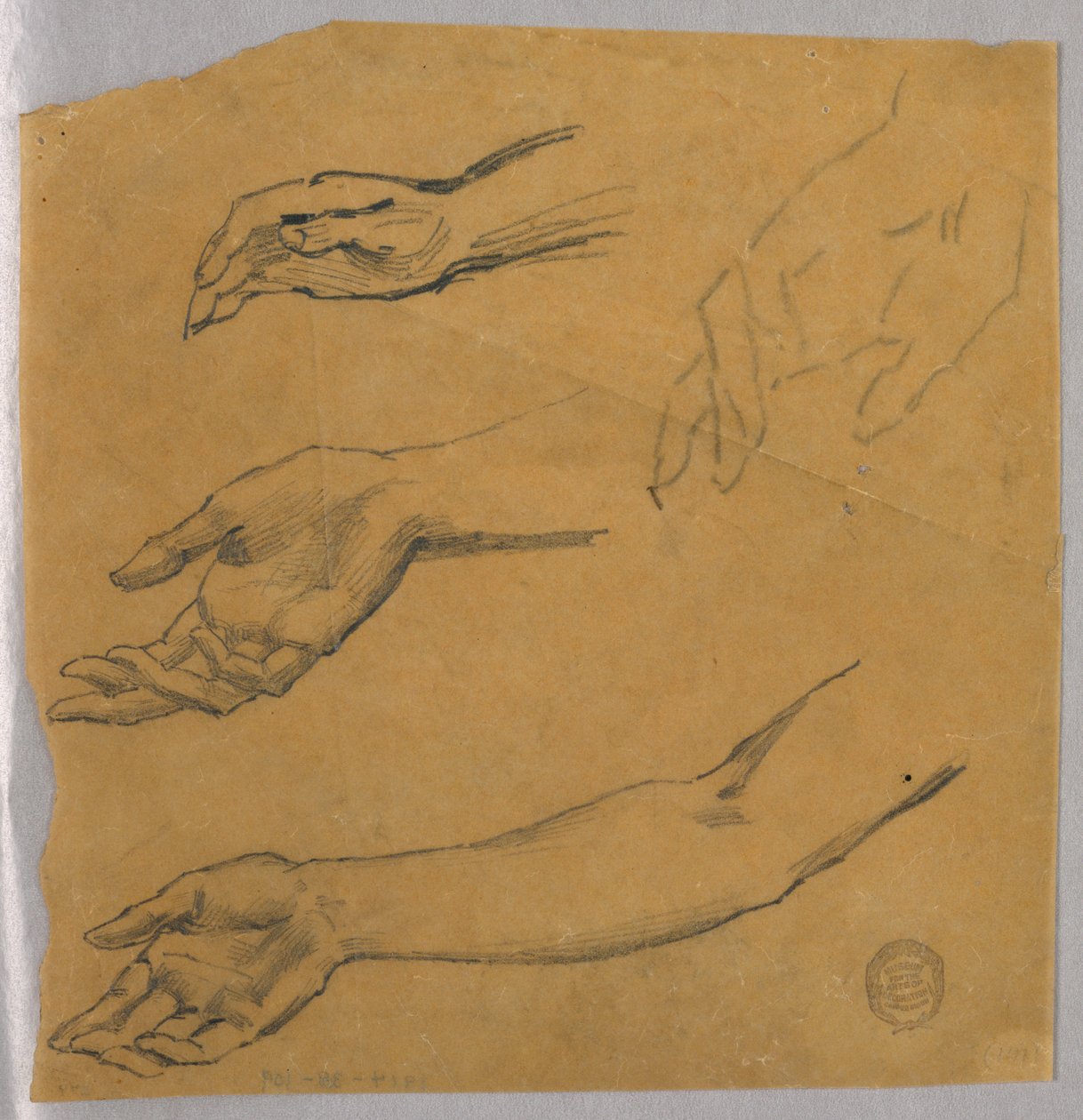 Tre studier av en hand och arm av Francis Augustus Lathrop