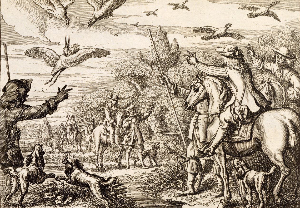 Heron Hawking, graverad av Wenceslaus Hollar, 1671 av Francis Barlow