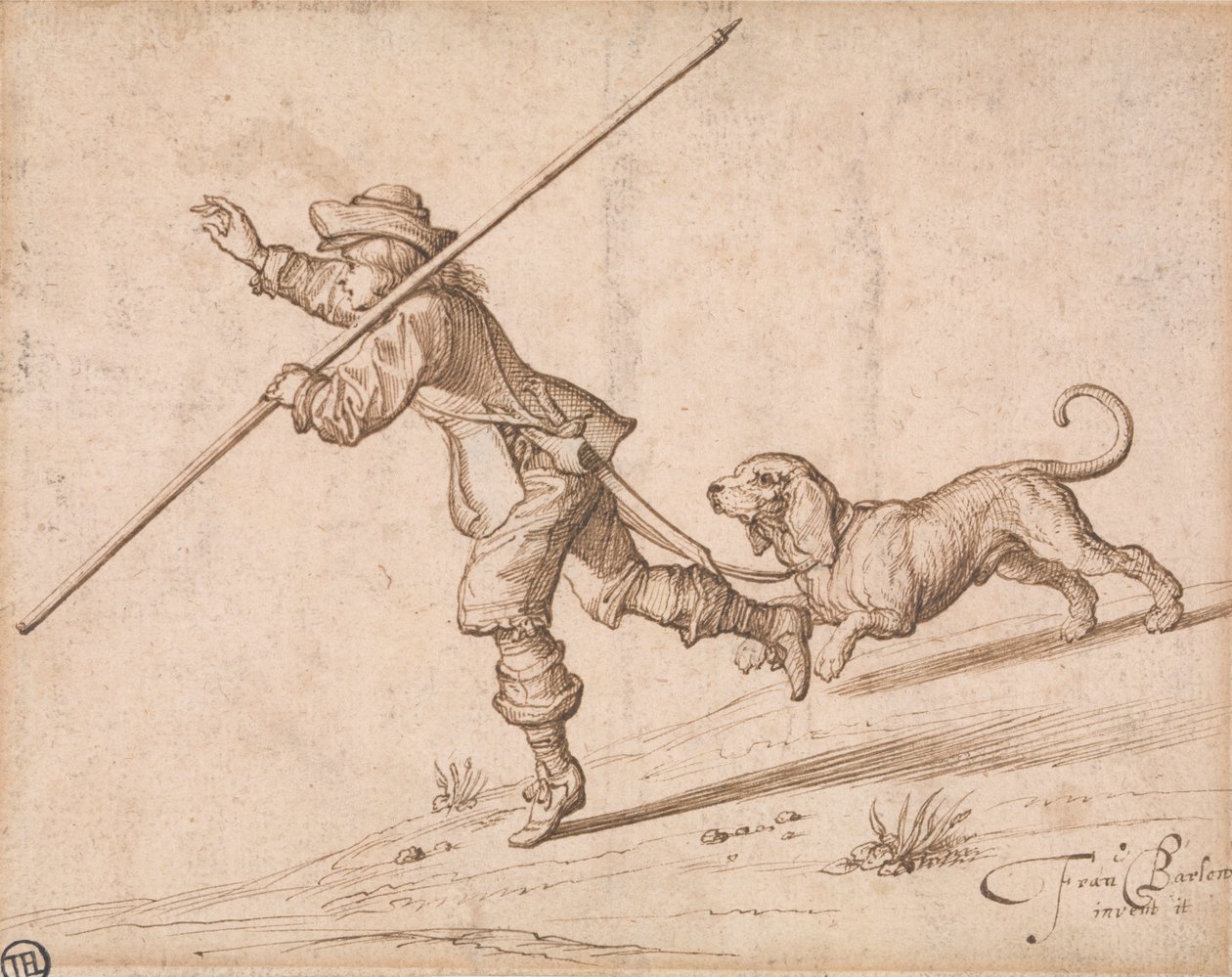 Man som jagar med en spetsig stav och en hund av Francis Barlow