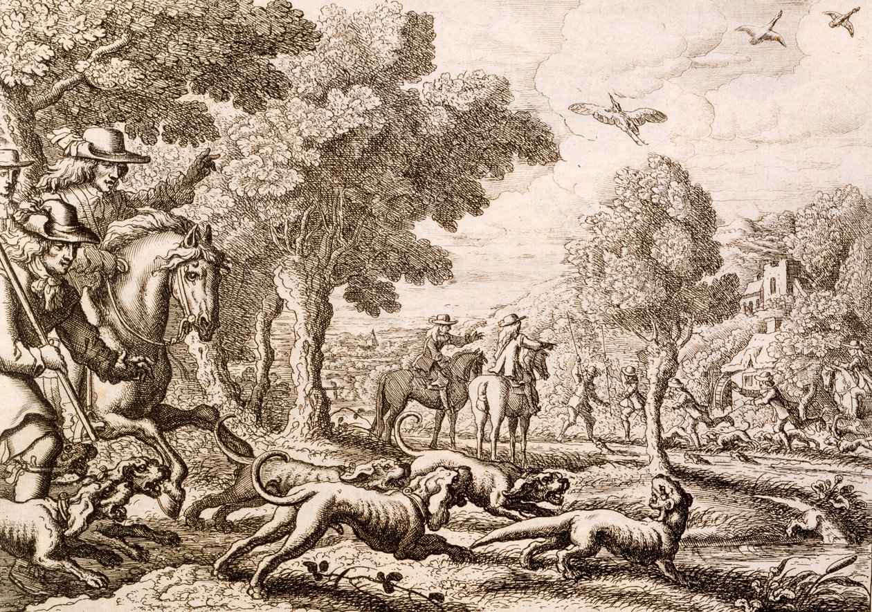 Utterjakt vid en flod, graverad av Wenceslaus Hollar, 1671 av Francis Barlow