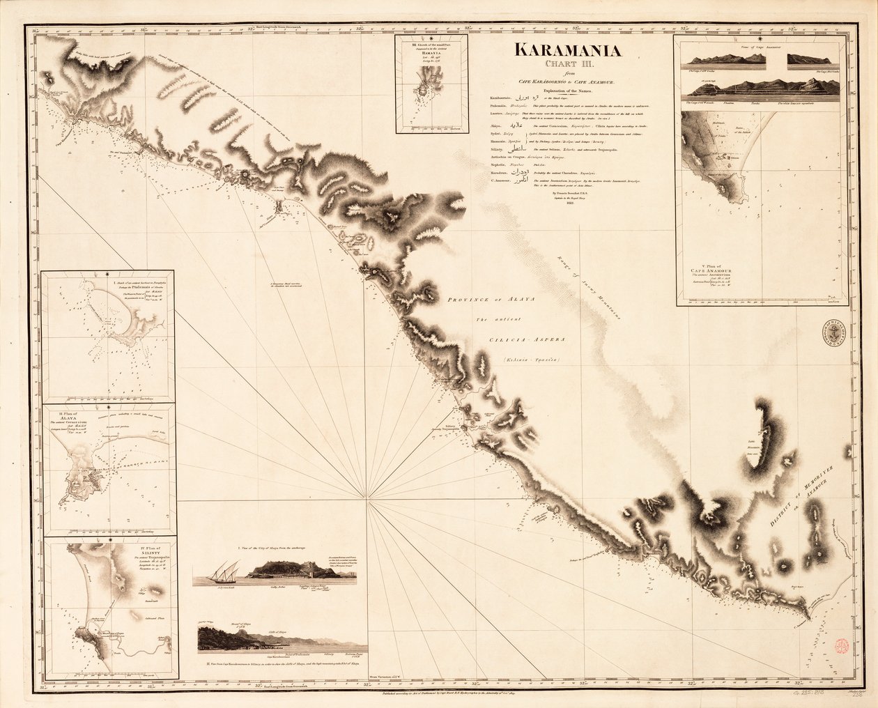 Karamania Chart III från Cape Karaboornoo till Cape Anamour av Francis Beaufort