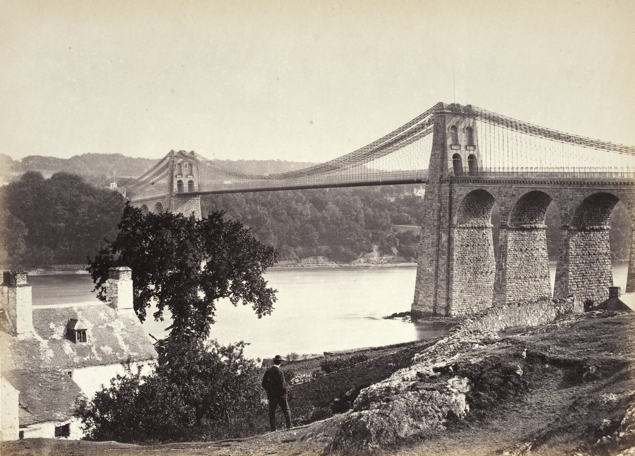 Bangor, hängbro, från Anglesey (254) av Francis Bedford