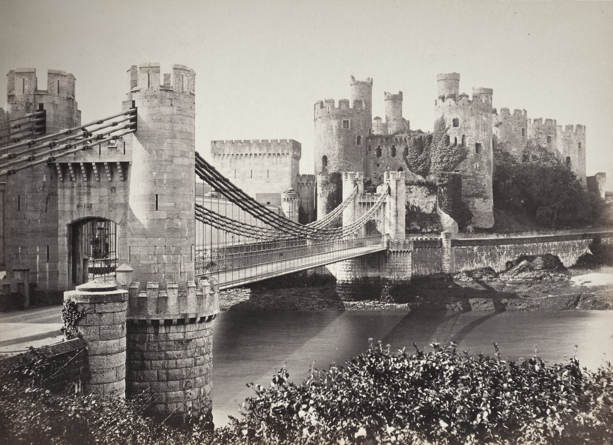 Conwy Castle och hängbron från ön (687) av Francis Bedford