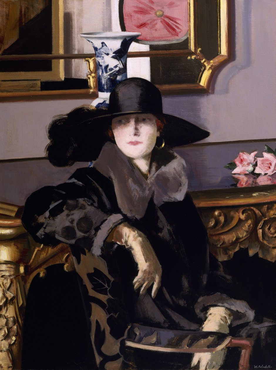 A Lady in Black (olja på duk) av Francis Campbell Boileau Cadell