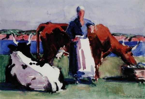 Milkmaid, Iona (akvarell på papper) av Francis Campbell Boileau Cadell