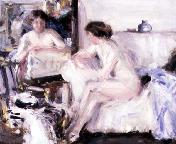 Naken sittande på en soffa (olja på duk) av Francis Campbell Boileau Cadell