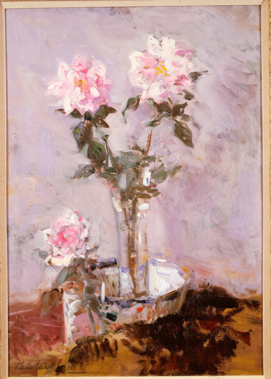 Rosa rosor i en glasvas av Francis Campbell Boileau Cadell