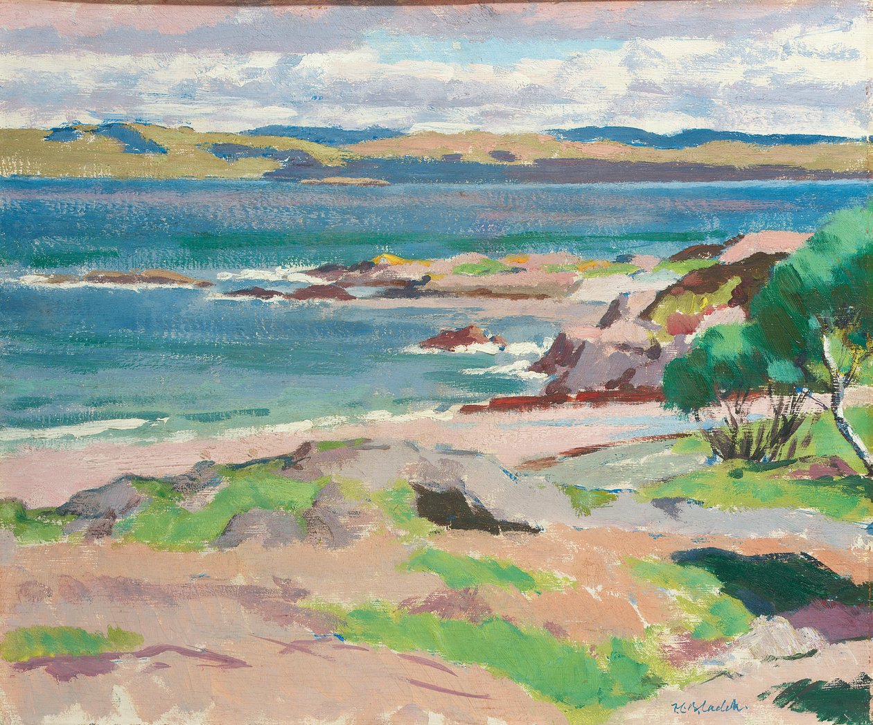 Ross of Mull från Traigh Mhor, Iona (olja ombord) av Francis Campbell Boileau Cadell