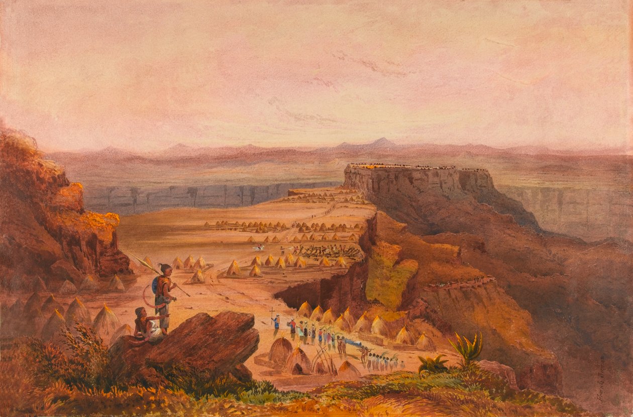 Magdala, utsikt från Selassie, med utsikt över Kung Theodors armés läger på platån Salamji, Abessinien av Francis Cornelius James