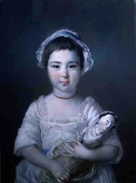 Ett porträtt av Lady Ann Fitzpatrick som håller en docka (olja på duk) av Francis Cotes