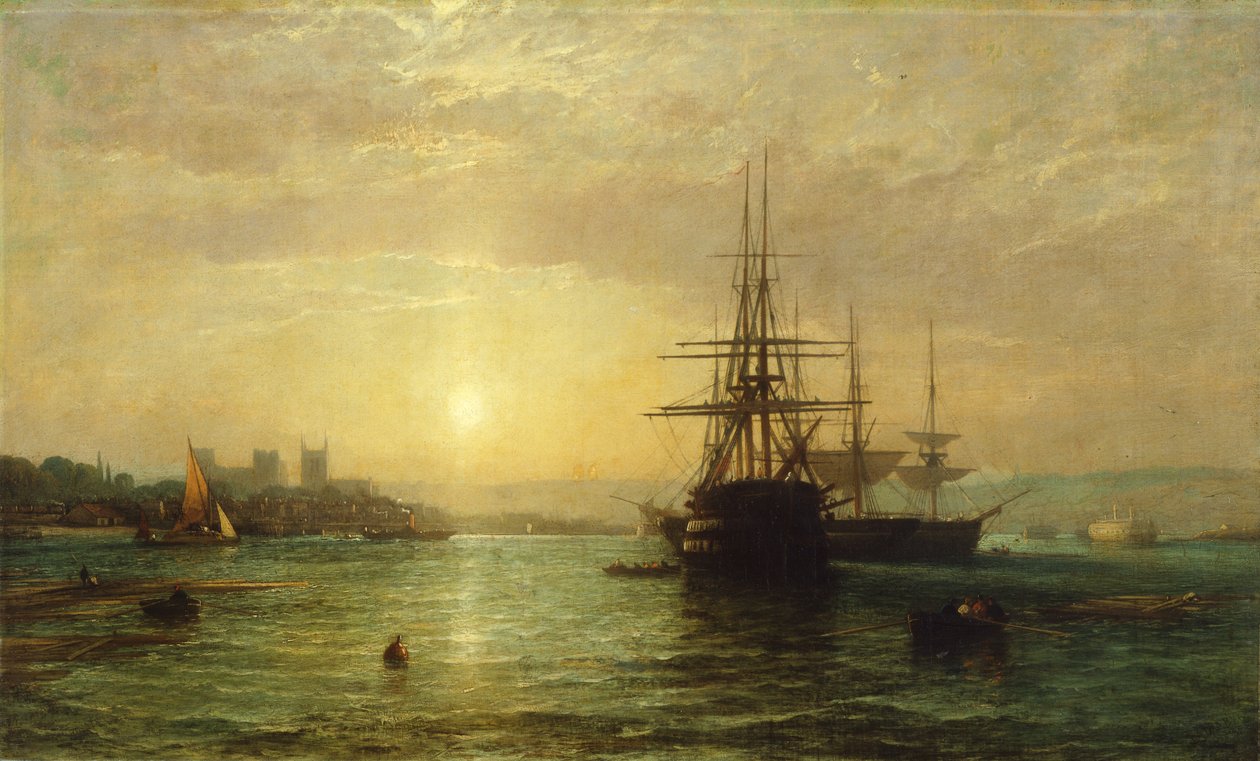 En utsikt över floden Medway i skymningen (olja på duk) av Francis Danby