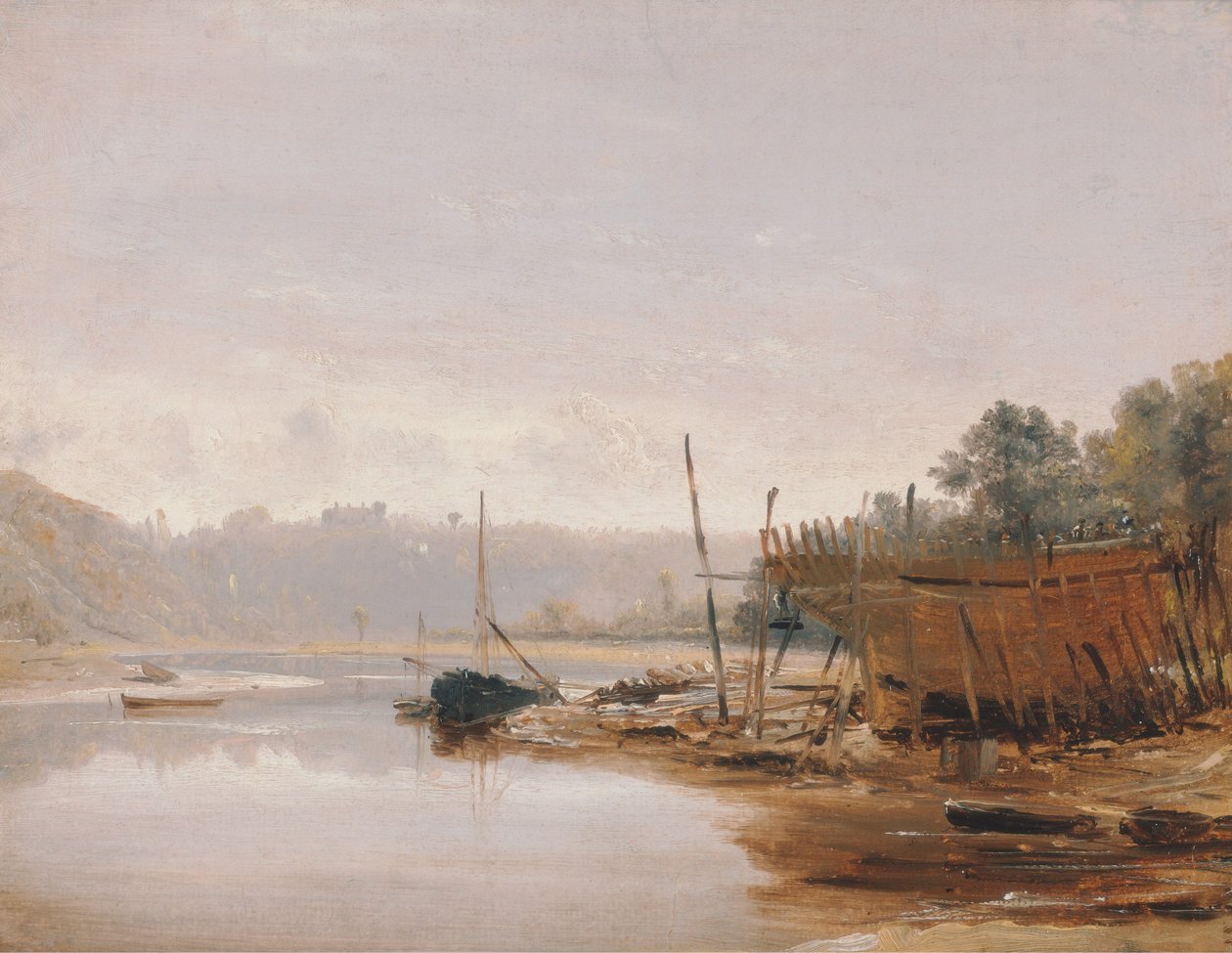 Båtbygge nära Dinan, Bretagne av Francis Danby
