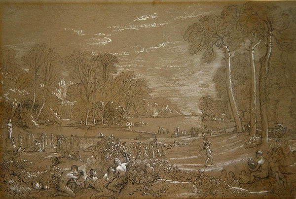 Studie för guldåldern (penna och krita på papper) av Francis Danby