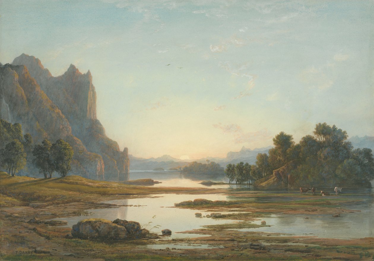 Solnedgång över ett flodlandskap av Francis Danby