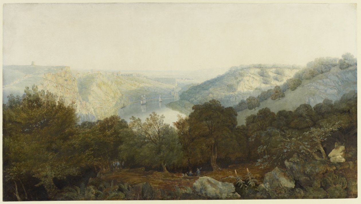Avon Gorge with Clifton and the Hotwells, Bristol, ca 1820 (wc & kroppsfärg över grafit på vävt papper) av Francis Danby