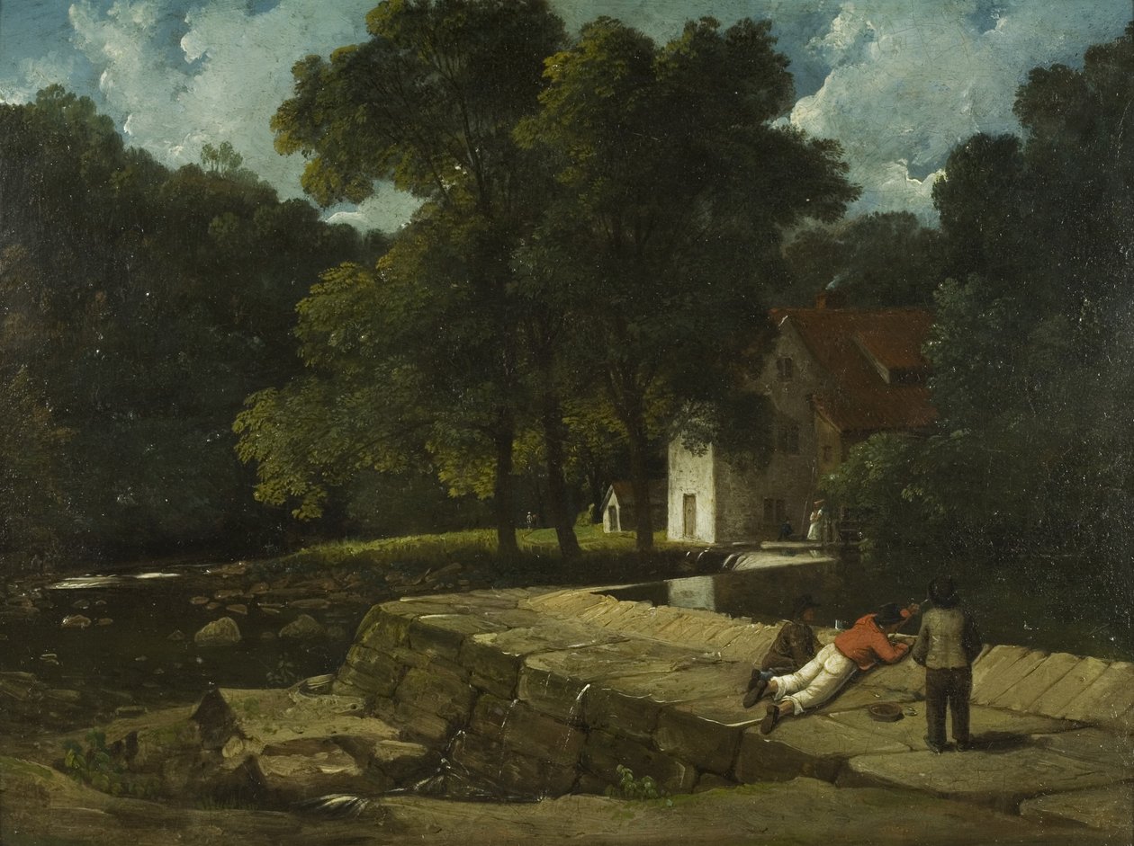 The Snuff Mill, Stapleton, ca 1822 (olja ombord) av Francis Danby