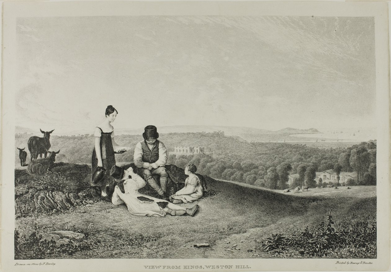 Utsikt från Kings, Weston Hill, från Three Views, illustrativt för The Scenery of Bristol och dess närhet av Francis Danby