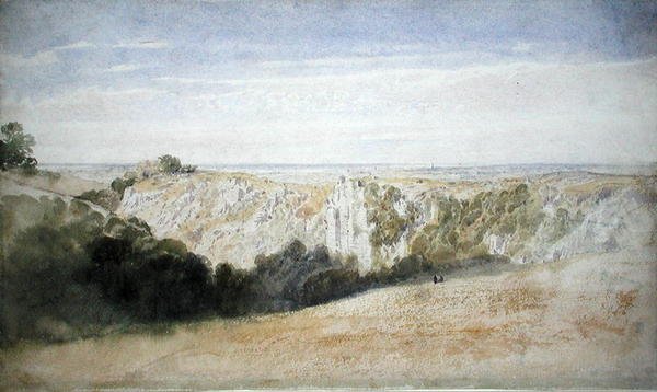 Utsikt nära Cheddar Gorge (akvarell på papper) av Francis Danby