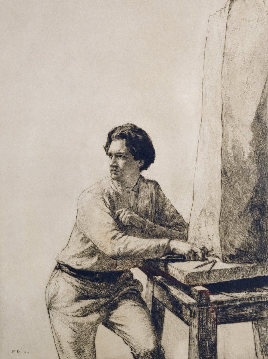 Porträtt av Jacob Epstein (1880-1959) 1909 (torrnålsetsning i mörkbrunt bläck) av Francis Dodd