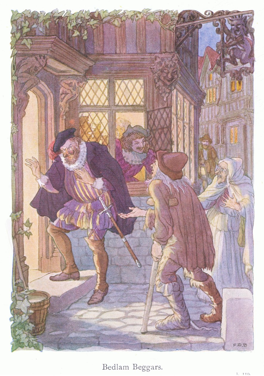 Bedlam Beggars (färglitografi) av Francis Donkin Bedford