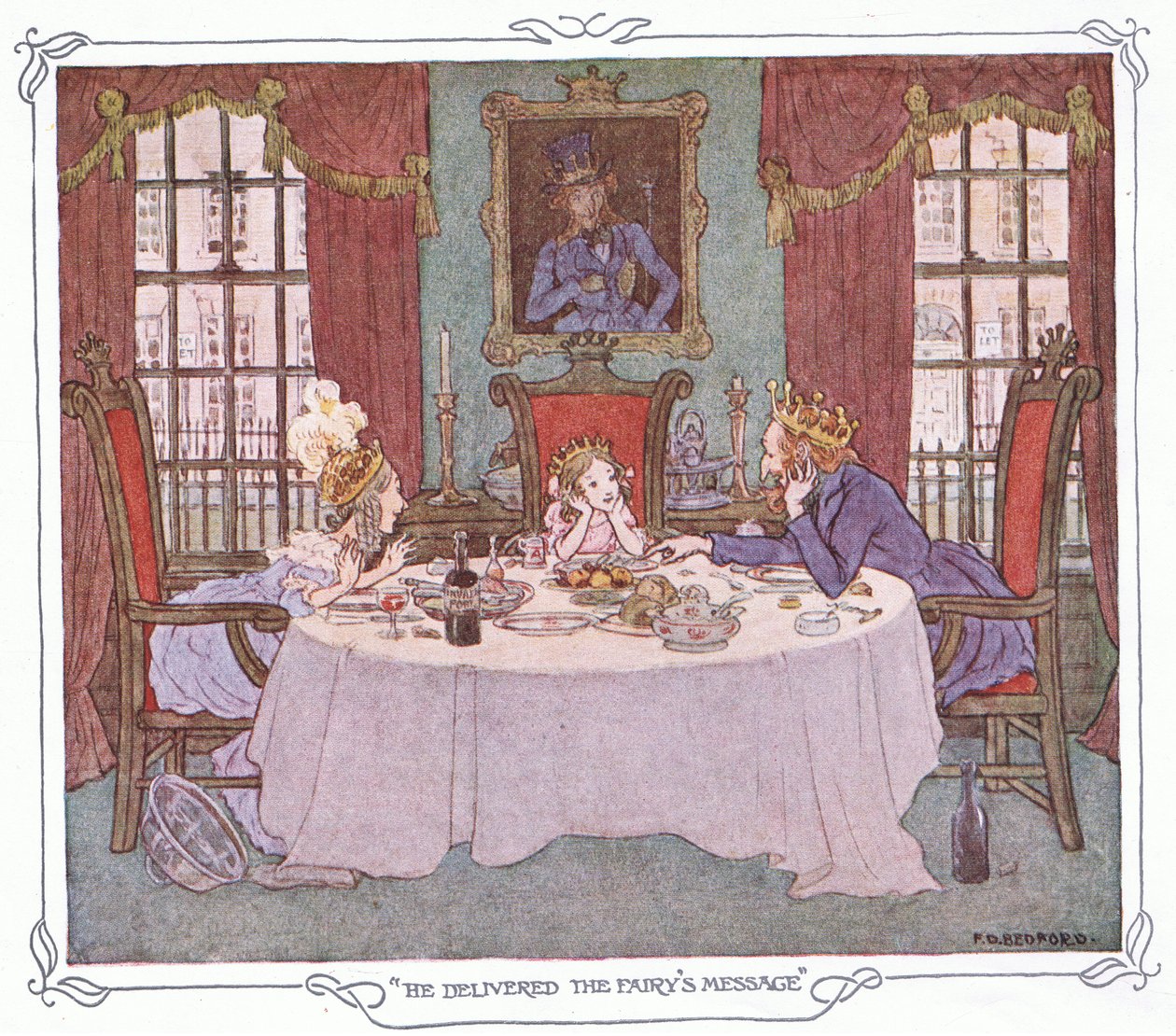 Han framförde älvens budskap, från The Magic Fishbone pub.by Warne  Co, ca 1940 (färglitografi) av Francis Donkin Bedford