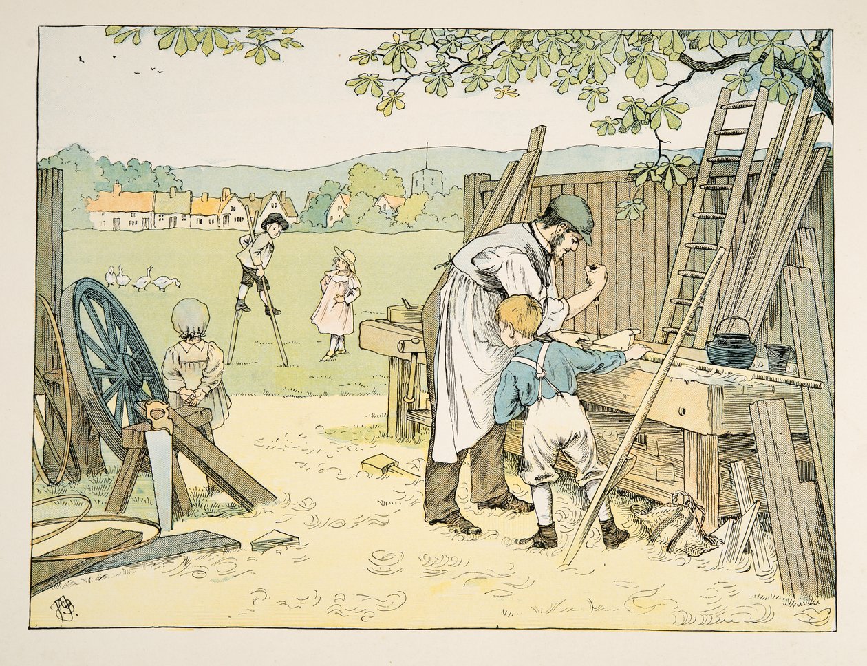 Snickaren, från Four and Twenty Toilers, pub. 1900 (färglitografi) av Francis Donkin Bedford