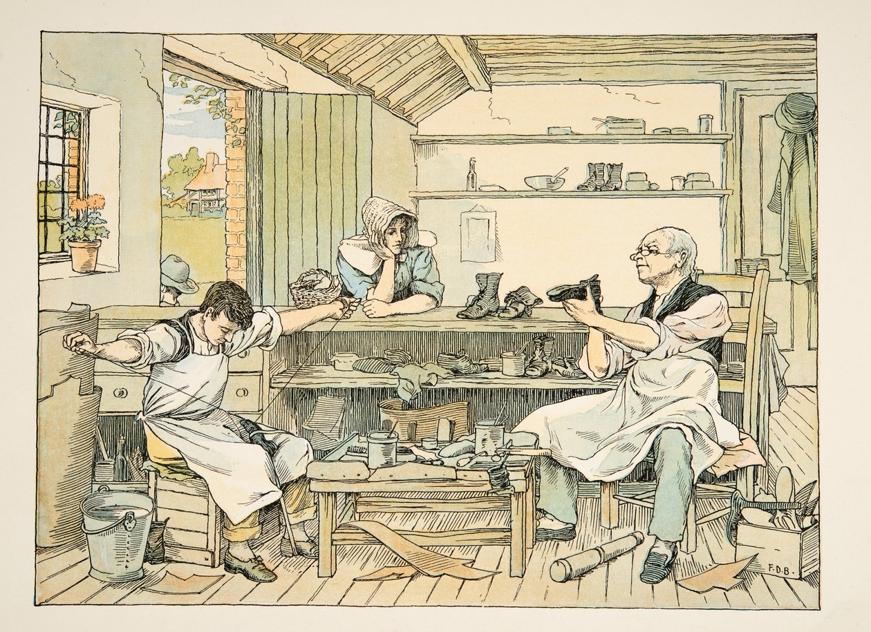 Skomakaren, ur Four and Twenty Toilers, publ. 1900 (färglitografi) av Francis Donkin Bedford