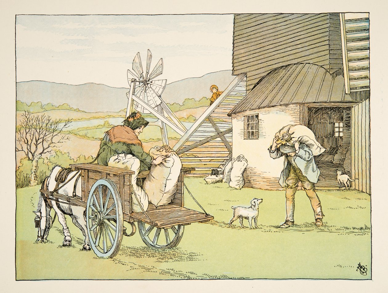 The Miller, från Four and Twenty Toilers, pub. 1900 (färglitografi) av Francis Donkin Bedford