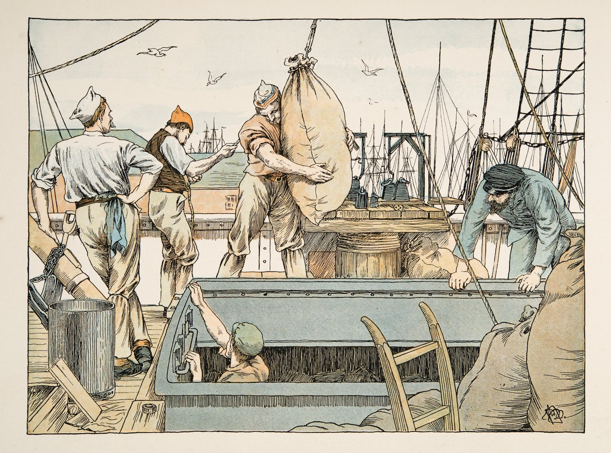 The Stevedore, ur Four and Twenty Toilers, pub. 1900 (färglitografi) av Francis Donkin Bedford