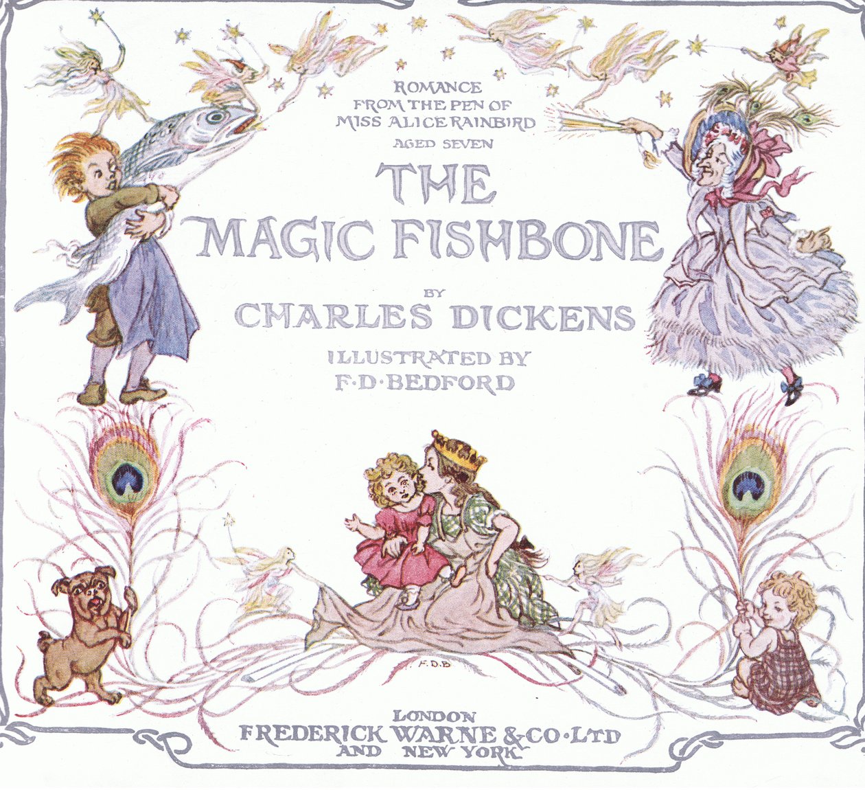 Titelsida, från The Magic Fishbone pub.by Warne  Co, ca 1940 (färglitografi) av Francis Donkin Bedford