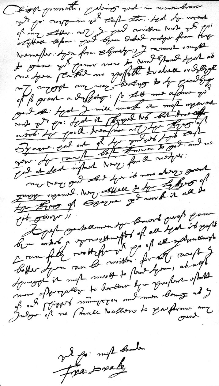 Brev till William Cecil, Lord Burghley, Lord High Treasurer, skrivet ombord på hans flaggskepp "Elizabeth Bonaventure" i Plymouth den 26 juli 1586 (penna och bläck på papper) av Francis Drake