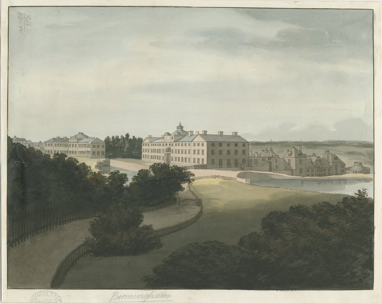 Soho Manufactory: akvarellmålning med pennkontur och [sent 1700-tal] av Francis Eginton