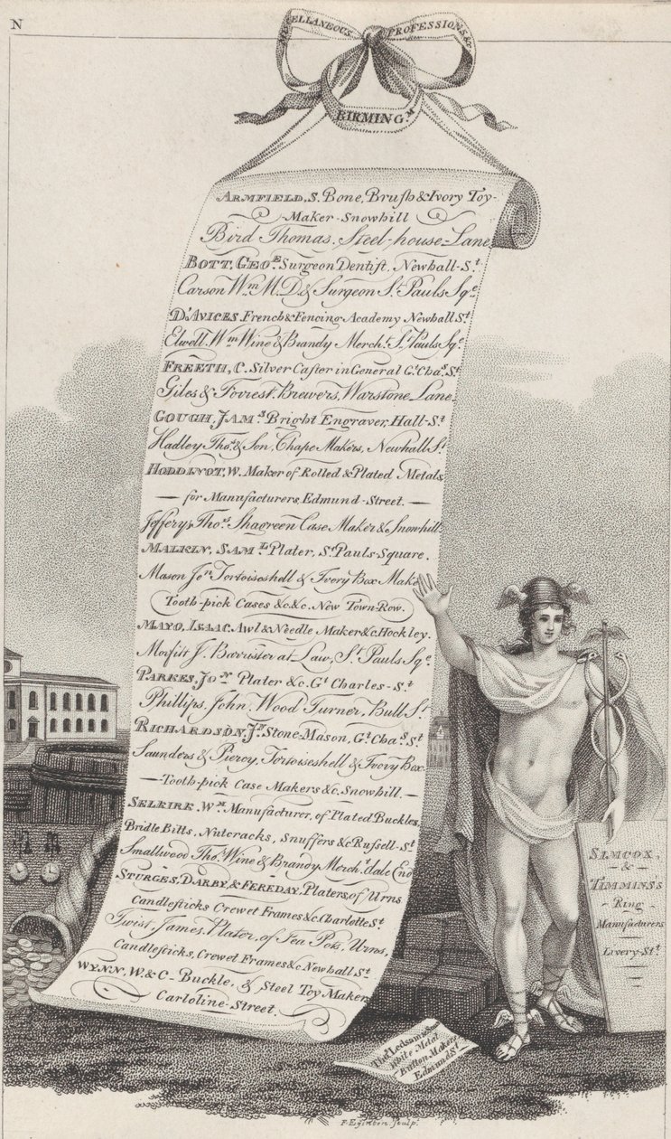 Trade Card for Diverse Professions &c., Birmingham, 1800 av Francis Eginton