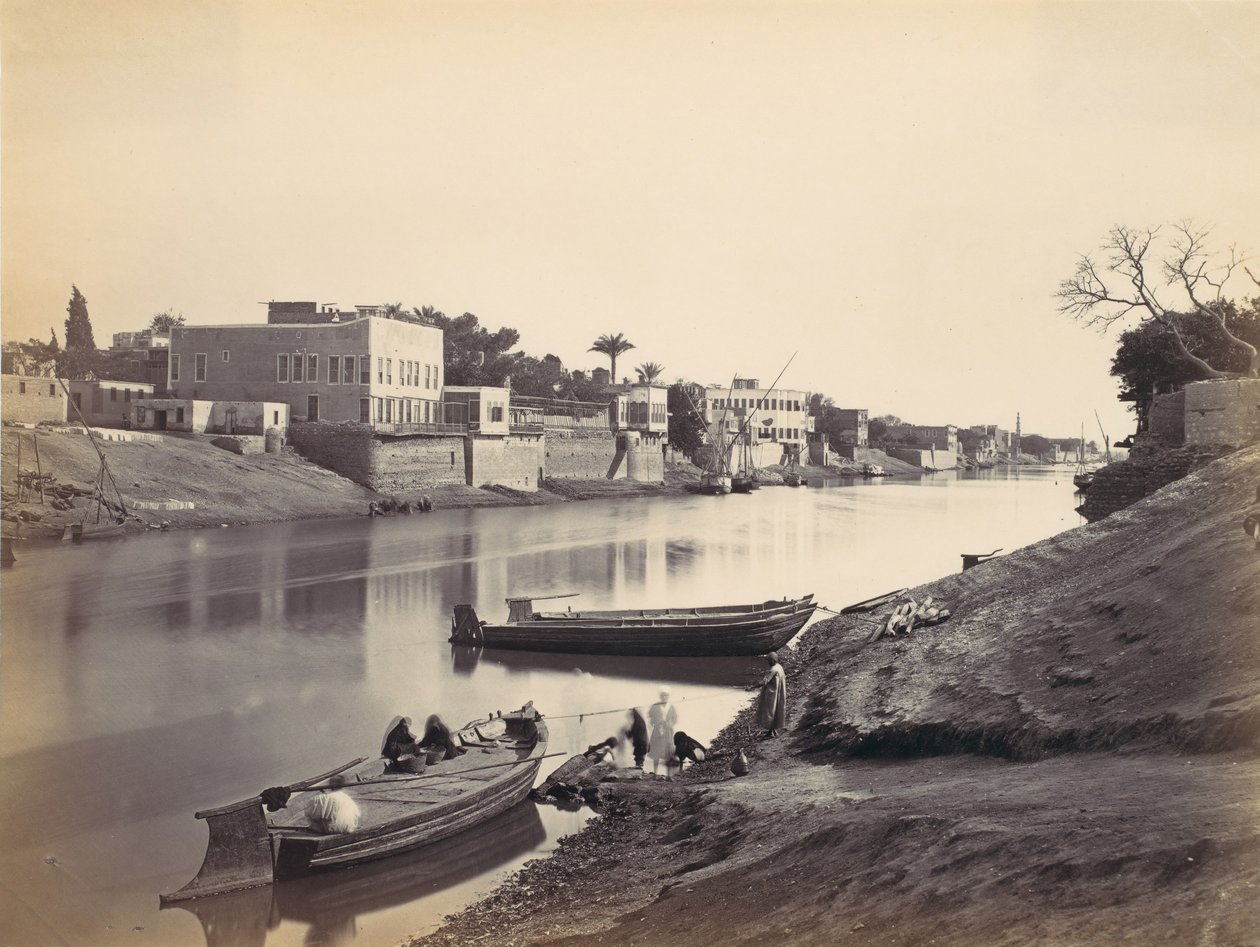 Nilens stränder i Kairo, ca. 1857, tryckt 1870-tal. av Francis Frith