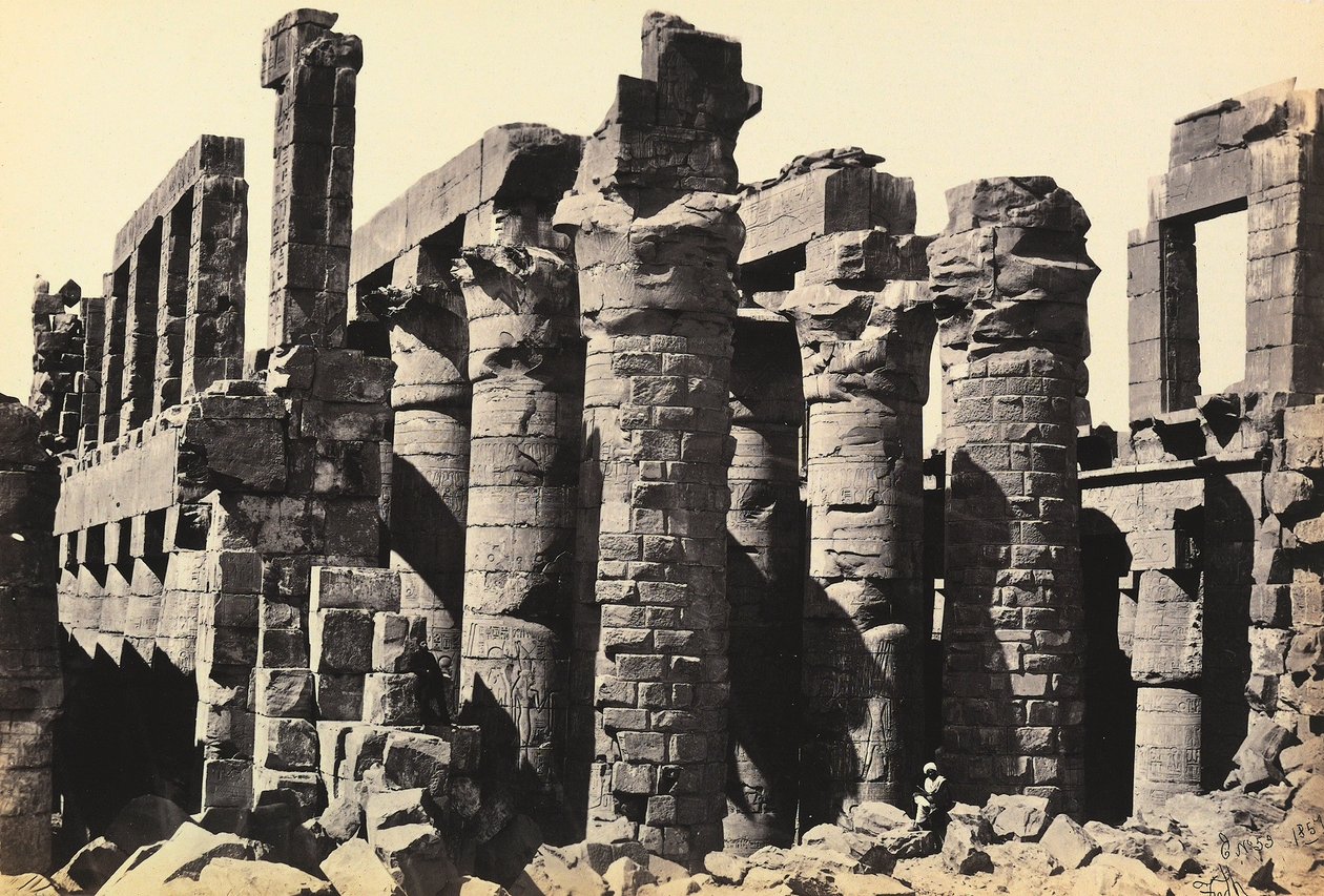 "Egypten och Palestina": ruinerna av den stora hypostylehallen i Amon-Ras stora tempel, Karnak, Egypten av Francis Frith