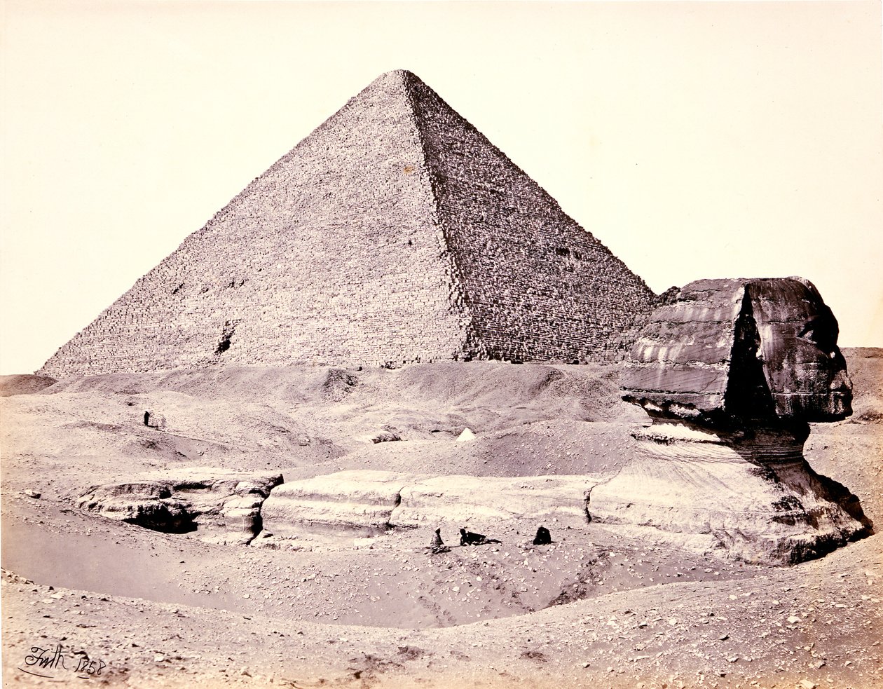 Den stora pyramiden och den stora sfinxen, från sydväst av Francis Frith