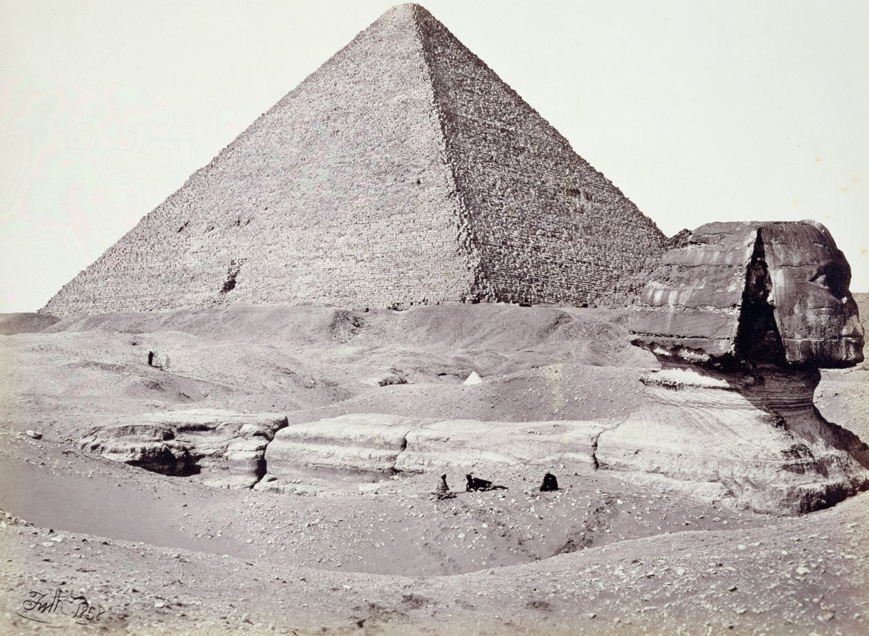 Den stora pyramiden, med sfinxen i förgrunden, El-Geezah av Francis Frith