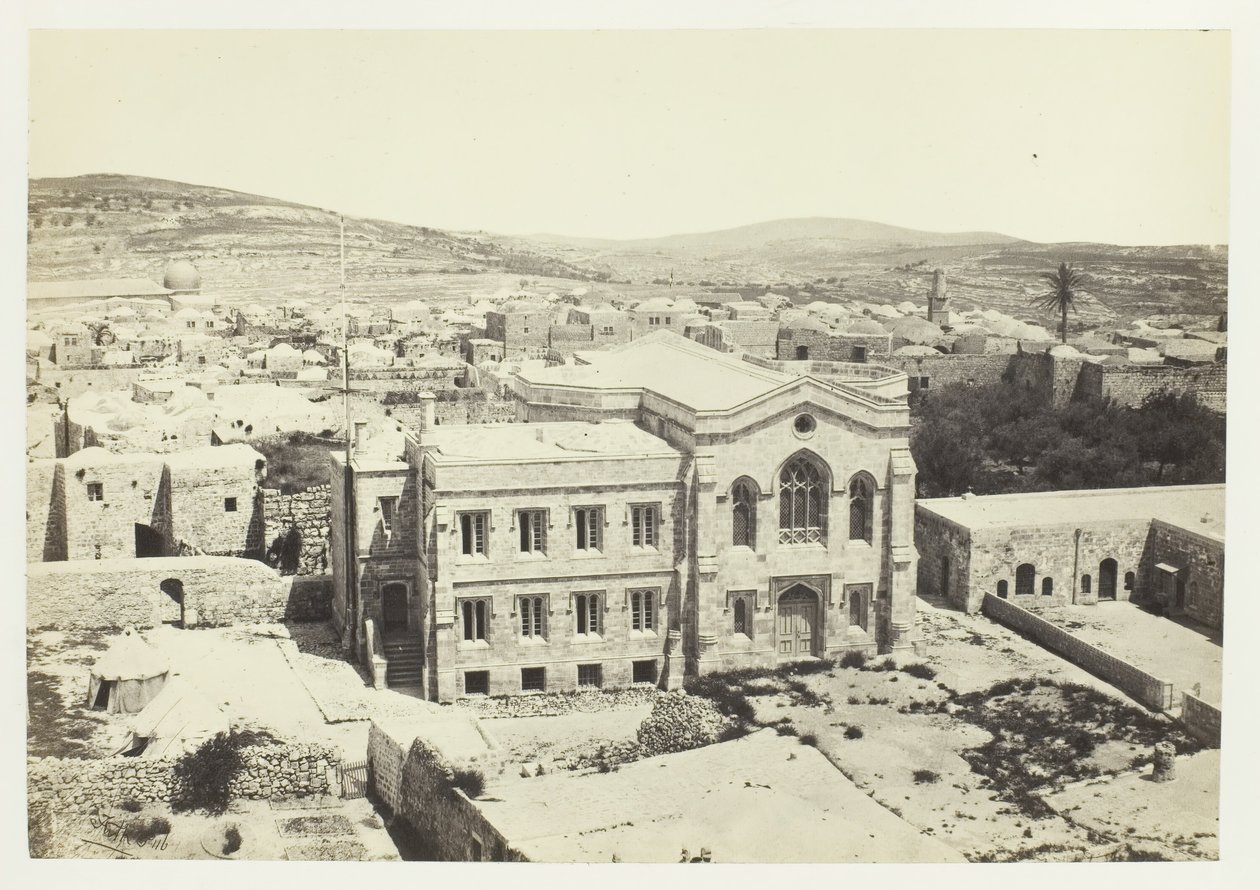 Den nya engelska kyrkan från Hippicus-tornet, Jerusalem, 1857. av Francis Frith