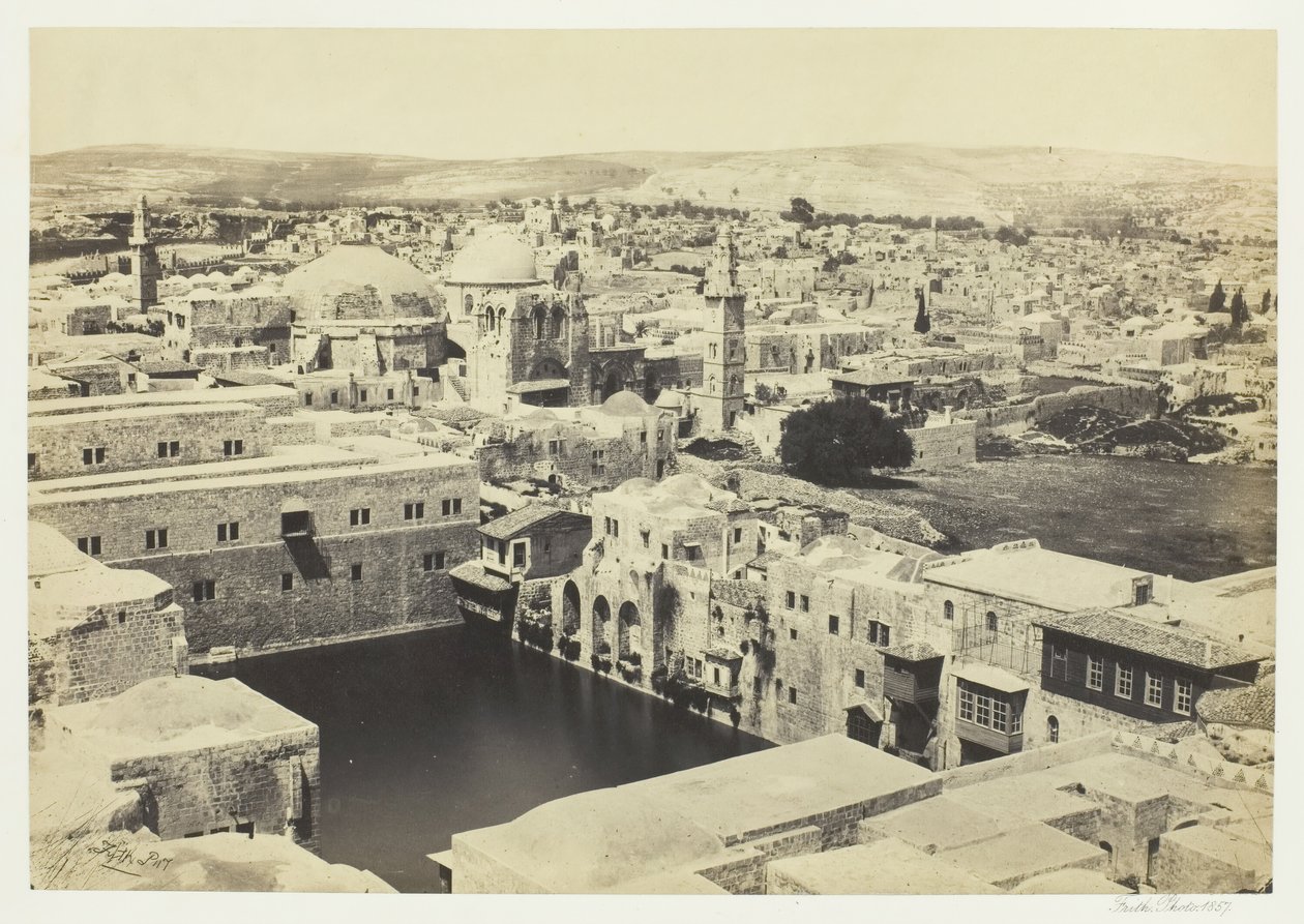 Hiskias pool, från Hippicus torn, Jerusalem, 1857. av Francis Frith