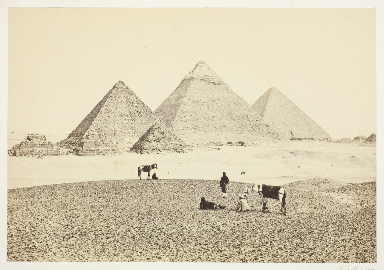 Pyramiderna i El Geezeh, från sydväst av Francis Frith