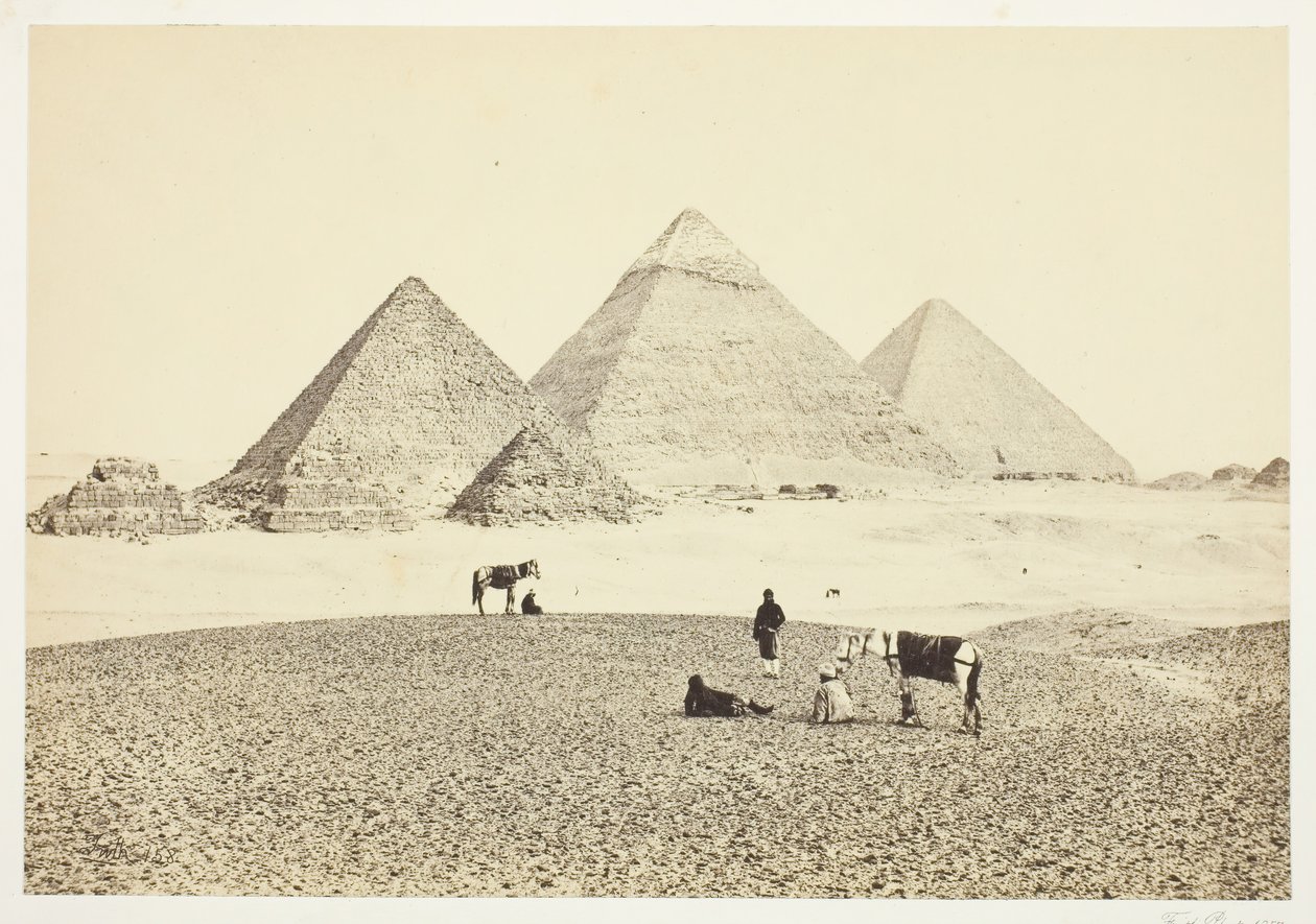 Pyramiderna i El Geezeh, från sydväst, 1857. av Francis Frith