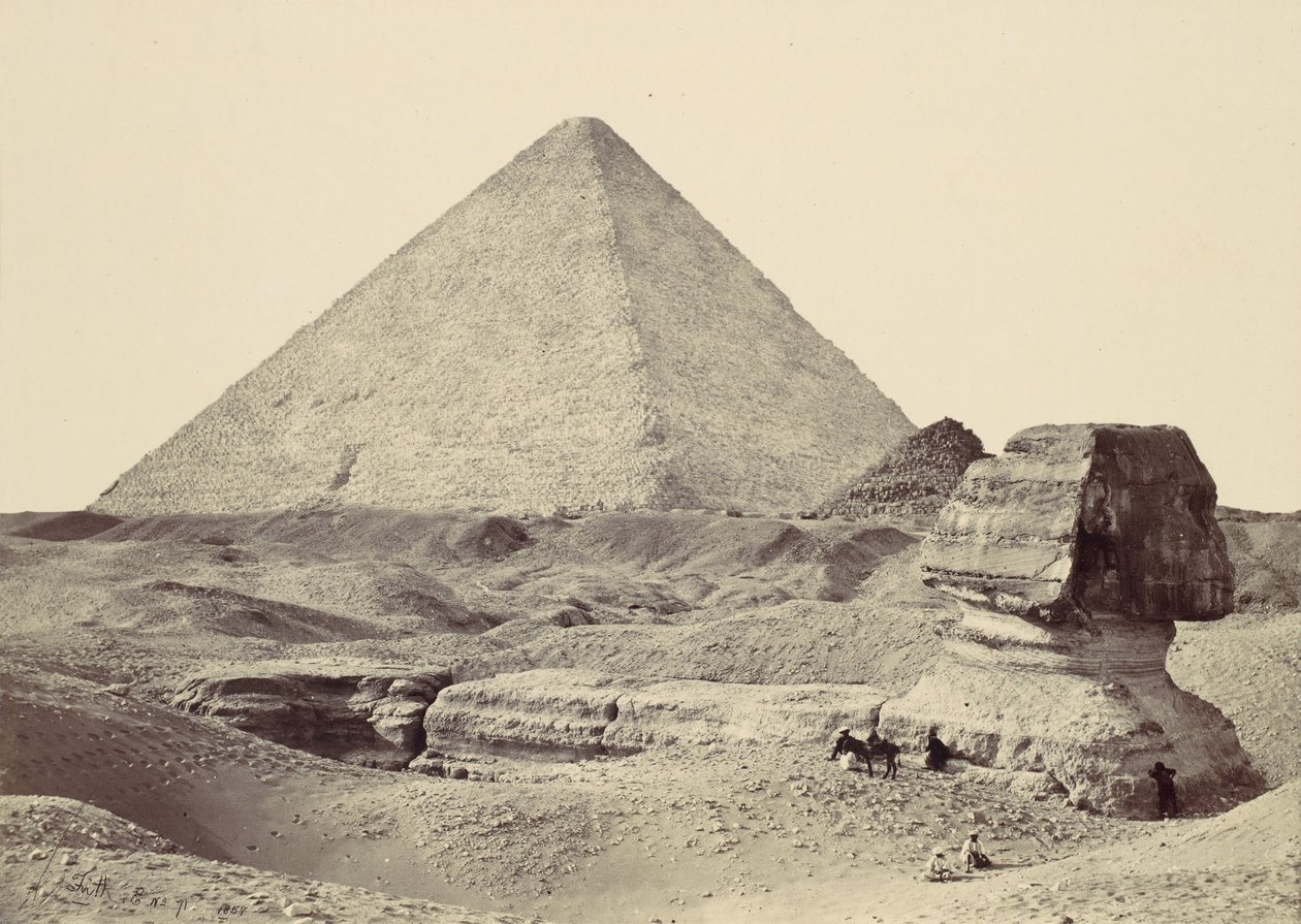 Sphynxen och den stora pyramiden, Geezeh, 1857. av Francis Frith